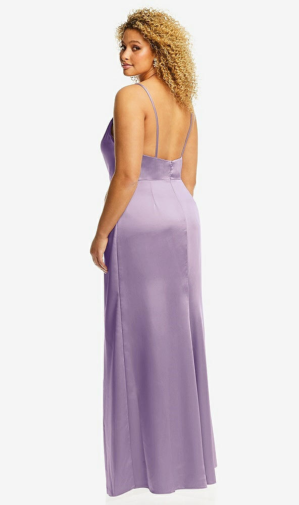 Back View - Pale Purple Cowl-Neck Draped Wrap Maxi Dress with Front Slit