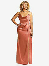 Front View Thumbnail - Terracotta Copper Cowl-Neck Draped Wrap Maxi Dress with Front Slit
