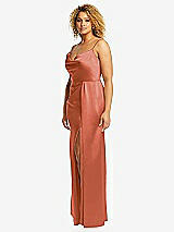 Side View Thumbnail - Terracotta Copper Cowl-Neck Draped Wrap Maxi Dress with Front Slit
