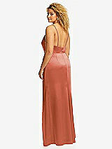 Rear View Thumbnail - Terracotta Copper Cowl-Neck Draped Wrap Maxi Dress with Front Slit