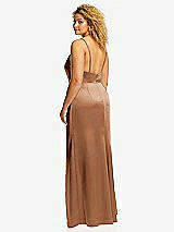 Rear View Thumbnail - Toffee Cowl-Neck Draped Wrap Maxi Dress with Front Slit