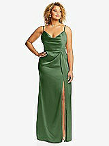 Front View Thumbnail - Vineyard Green Cowl-Neck Draped Wrap Maxi Dress with Front Slit