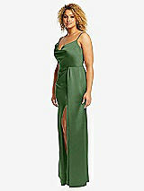Side View Thumbnail - Vineyard Green Cowl-Neck Draped Wrap Maxi Dress with Front Slit