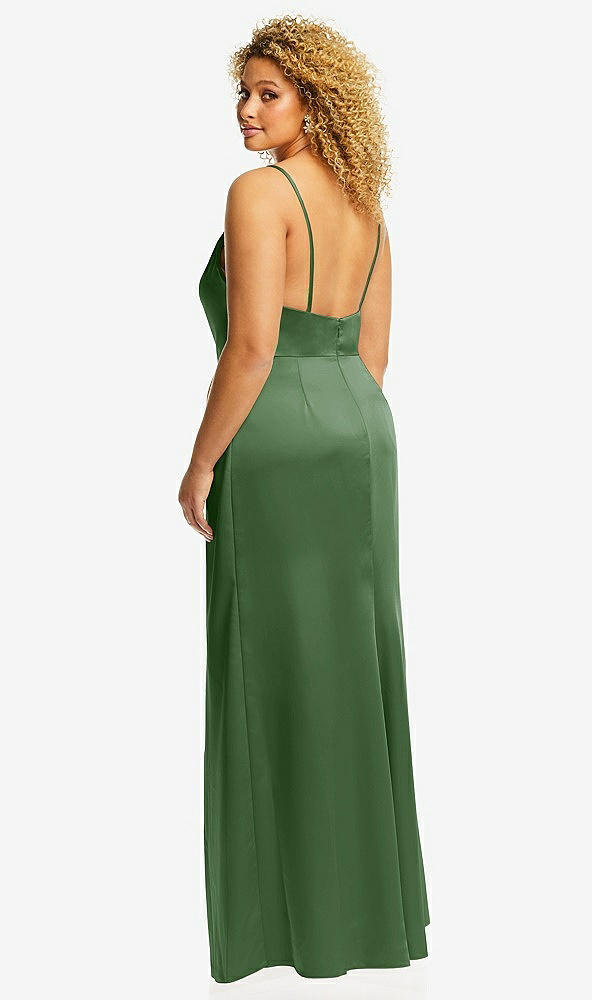 Back View - Vineyard Green Cowl-Neck Draped Wrap Maxi Dress with Front Slit