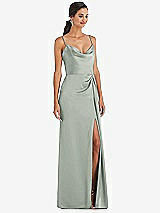Alt View 1 Thumbnail - Willow Green Cowl-Neck Draped Wrap Maxi Dress with Front Slit