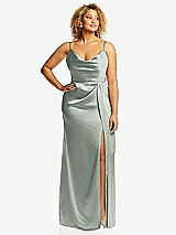 Front View Thumbnail - Willow Green Cowl-Neck Draped Wrap Maxi Dress with Front Slit