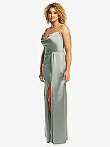 Side View Thumbnail - Willow Green Cowl-Neck Draped Wrap Maxi Dress with Front Slit