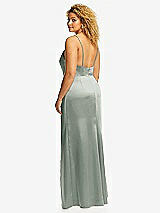 Rear View Thumbnail - Willow Green Cowl-Neck Draped Wrap Maxi Dress with Front Slit