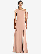 Front View Thumbnail - Pale Peach Off-the-Shoulder Tie Detail Maxi Dress with Front Slit