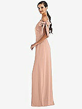 Side View Thumbnail - Pale Peach Off-the-Shoulder Tie Detail Maxi Dress with Front Slit