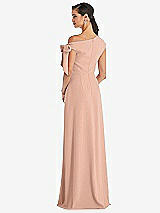 Rear View Thumbnail - Pale Peach Off-the-Shoulder Tie Detail Maxi Dress with Front Slit