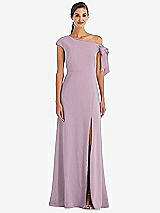 Front View Thumbnail - Suede Rose Off-the-Shoulder Tie Detail Maxi Dress with Front Slit