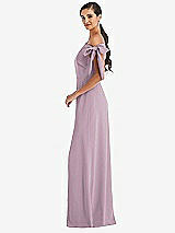 Side View Thumbnail - Suede Rose Off-the-Shoulder Tie Detail Maxi Dress with Front Slit