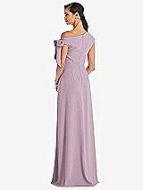 Rear View Thumbnail - Suede Rose Off-the-Shoulder Tie Detail Maxi Dress with Front Slit