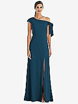 Front View Thumbnail - Atlantic Blue Off-the-Shoulder Tie Detail Maxi Dress with Front Slit