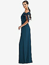 Side View Thumbnail - Atlantic Blue Off-the-Shoulder Tie Detail Maxi Dress with Front Slit