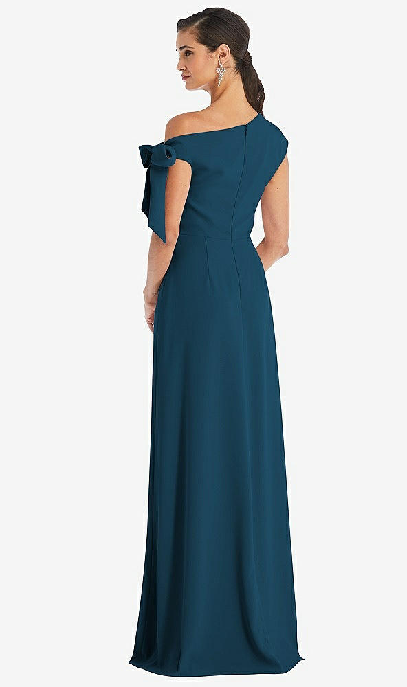 Back View - Atlantic Blue Off-the-Shoulder Tie Detail Maxi Dress with Front Slit