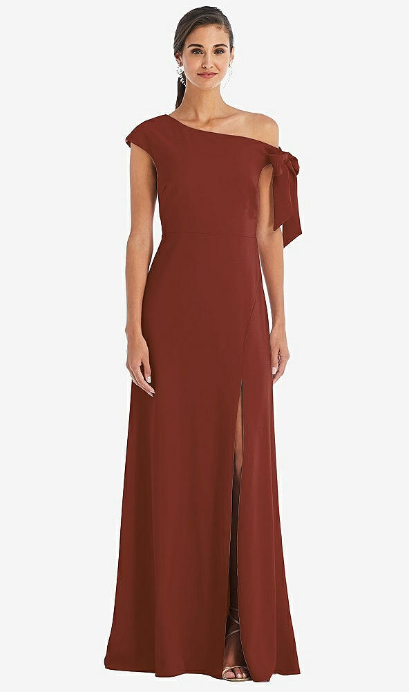 Front View - Auburn Moon Off-the-Shoulder Tie Detail Maxi Dress with Front Slit