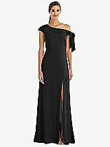 Front View Thumbnail - Black Off-the-Shoulder Tie Detail Maxi Dress with Front Slit