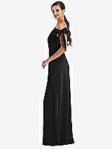 Side View Thumbnail - Black Off-the-Shoulder Tie Detail Maxi Dress with Front Slit