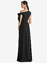 Rear View Thumbnail - Black Off-the-Shoulder Tie Detail Maxi Dress with Front Slit