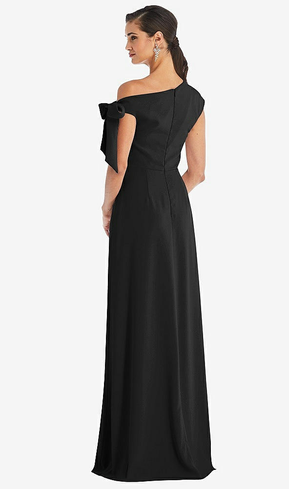 Back View - Black Off-the-Shoulder Tie Detail Maxi Dress with Front Slit