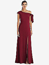 Front View Thumbnail - Burgundy Off-the-Shoulder Tie Detail Maxi Dress with Front Slit