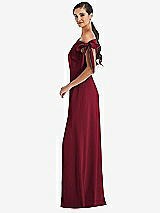 Side View Thumbnail - Burgundy Off-the-Shoulder Tie Detail Maxi Dress with Front Slit