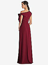 Rear View Thumbnail - Burgundy Off-the-Shoulder Tie Detail Maxi Dress with Front Slit