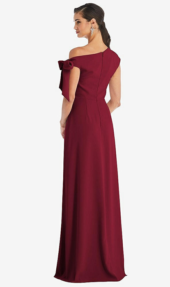 Back View - Burgundy Off-the-Shoulder Tie Detail Maxi Dress with Front Slit