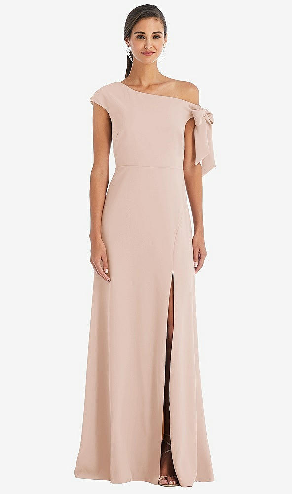 Front View - Cameo Off-the-Shoulder Tie Detail Maxi Dress with Front Slit