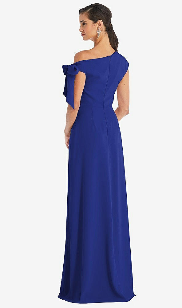 Back View - Cobalt Blue Off-the-Shoulder Tie Detail Maxi Dress with Front Slit