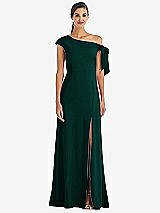 Front View Thumbnail - Evergreen Off-the-Shoulder Tie Detail Maxi Dress with Front Slit