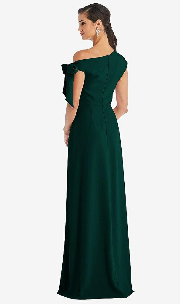 Back View - Evergreen Off-the-Shoulder Tie Detail Maxi Dress with Front Slit