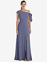 Front View Thumbnail - French Blue Off-the-Shoulder Tie Detail Maxi Dress with Front Slit