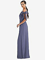 Side View Thumbnail - French Blue Off-the-Shoulder Tie Detail Maxi Dress with Front Slit