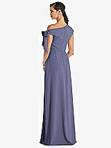 Rear View Thumbnail - French Blue Off-the-Shoulder Tie Detail Maxi Dress with Front Slit