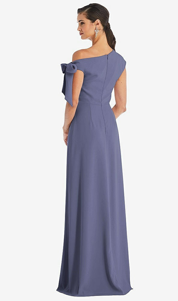 Back View - French Blue Off-the-Shoulder Tie Detail Maxi Dress with Front Slit
