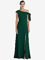 Front View Thumbnail - Hunter Green Off-the-Shoulder Tie Detail Maxi Dress with Front Slit