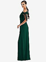 Side View Thumbnail - Hunter Green Off-the-Shoulder Tie Detail Maxi Dress with Front Slit