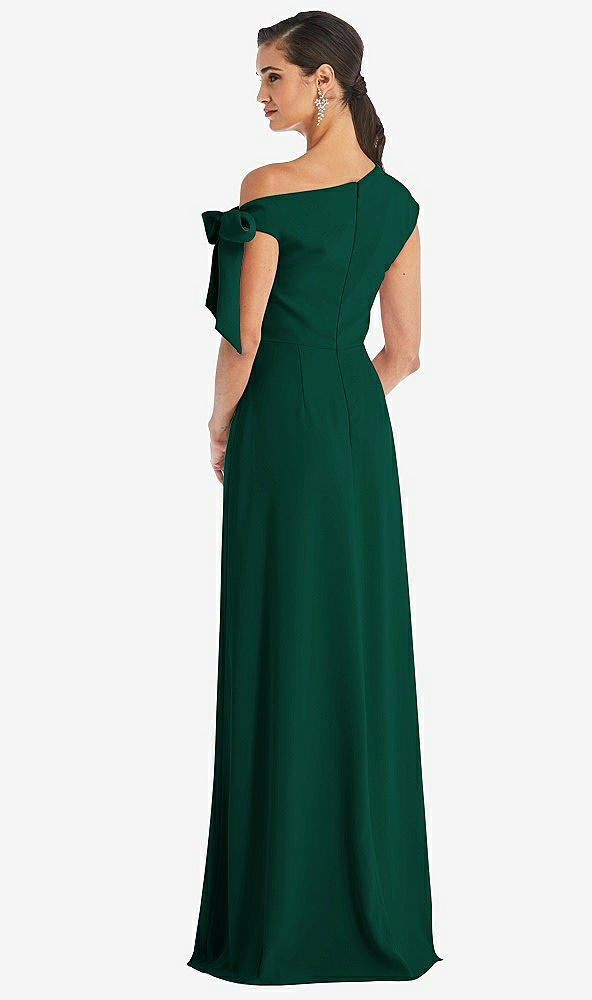 Back View - Hunter Green Off-the-Shoulder Tie Detail Maxi Dress with Front Slit
