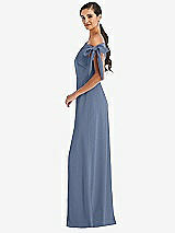 Side View Thumbnail - Larkspur Blue Off-the-Shoulder Tie Detail Maxi Dress with Front Slit