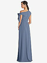 Rear View Thumbnail - Larkspur Blue Off-the-Shoulder Tie Detail Maxi Dress with Front Slit
