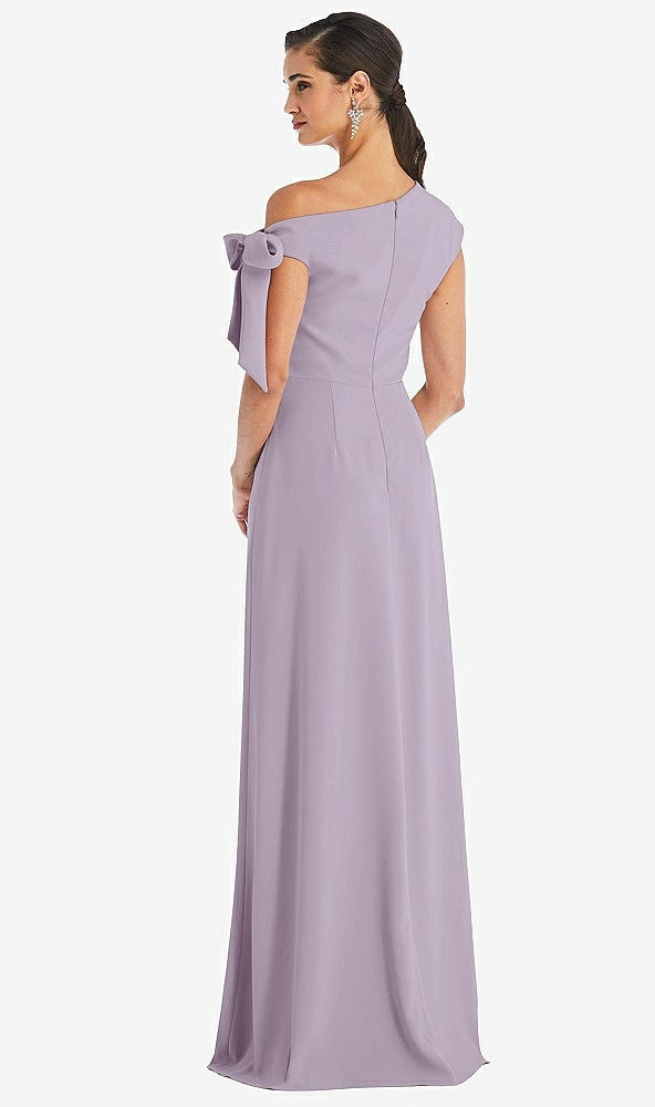 Back View - Lilac Haze Off-the-Shoulder Tie Detail Maxi Dress with Front Slit