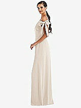 Side View Thumbnail - Oat Off-the-Shoulder Tie Detail Maxi Dress with Front Slit