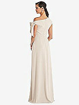 Rear View Thumbnail - Oat Off-the-Shoulder Tie Detail Maxi Dress with Front Slit