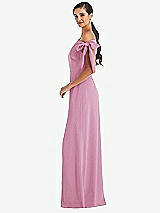 Side View Thumbnail - Powder Pink Off-the-Shoulder Tie Detail Maxi Dress with Front Slit