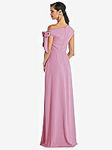 Rear View Thumbnail - Powder Pink Off-the-Shoulder Tie Detail Maxi Dress with Front Slit