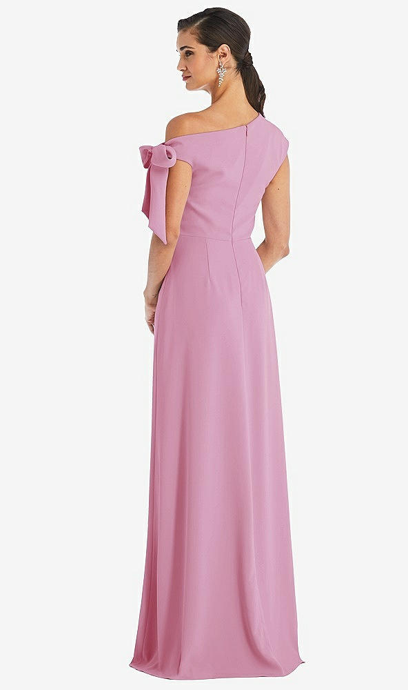 Back View - Powder Pink Off-the-Shoulder Tie Detail Maxi Dress with Front Slit