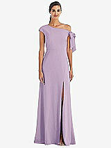 Front View Thumbnail - Pale Purple Off-the-Shoulder Tie Detail Maxi Dress with Front Slit